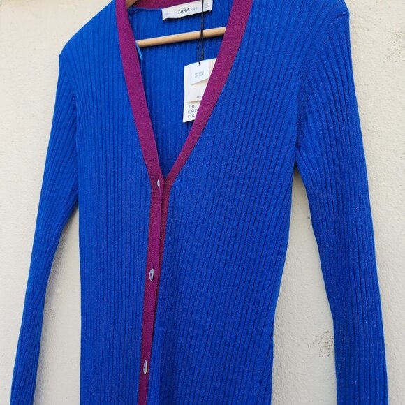 ZARA Cobalt Metallic Ribbed Cardigan Dress - Picture 4 of 8